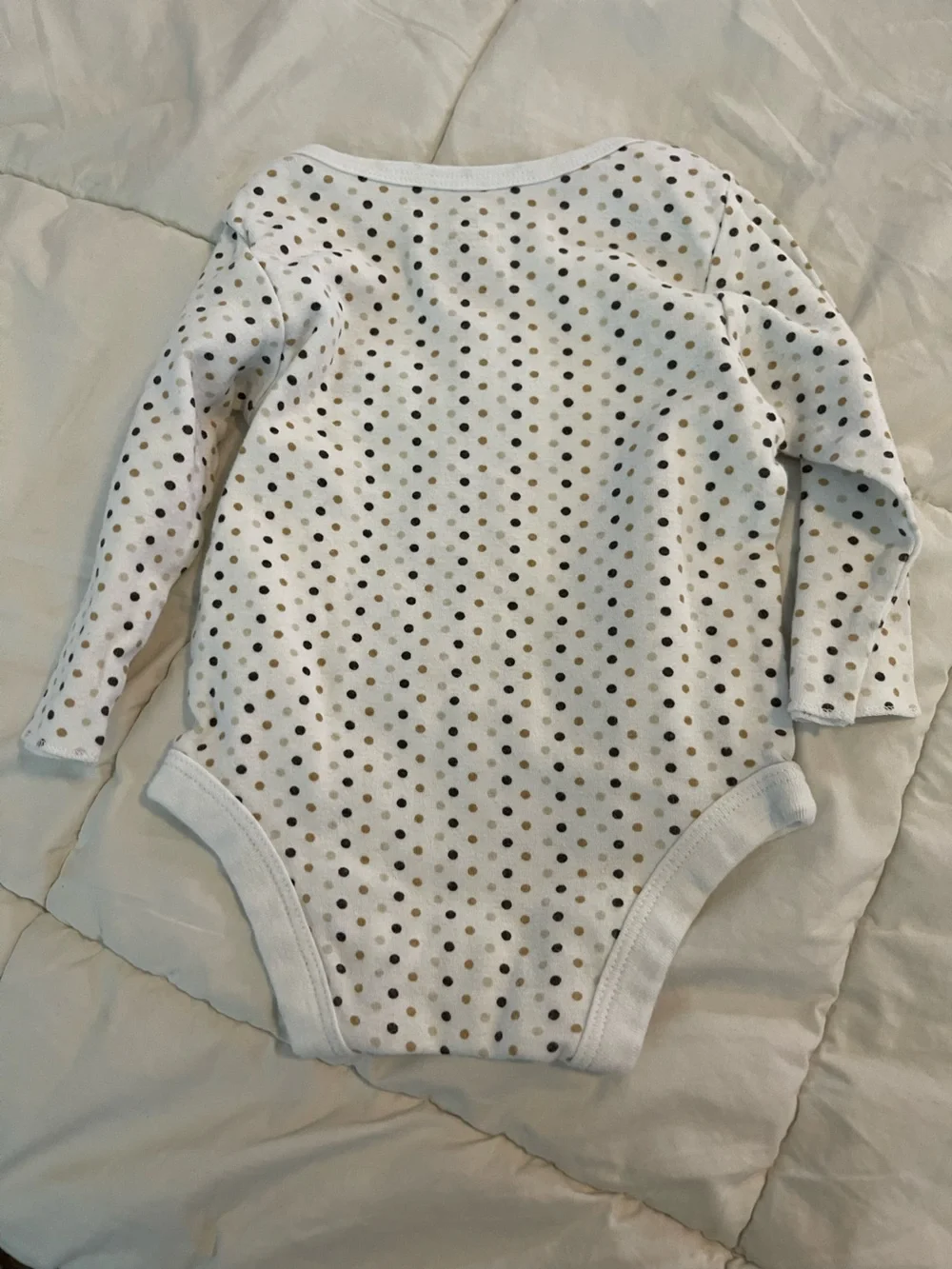 GAP Baby White Long Sleeve Bodysuit with Gold and Black Polka Dots